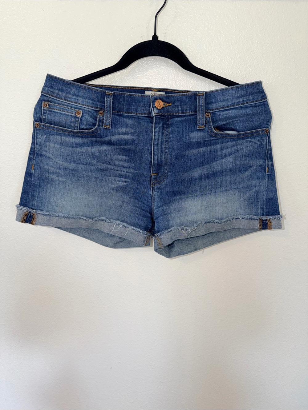 J. Crew Medium Blue Denim Cuffed Jean Shorts